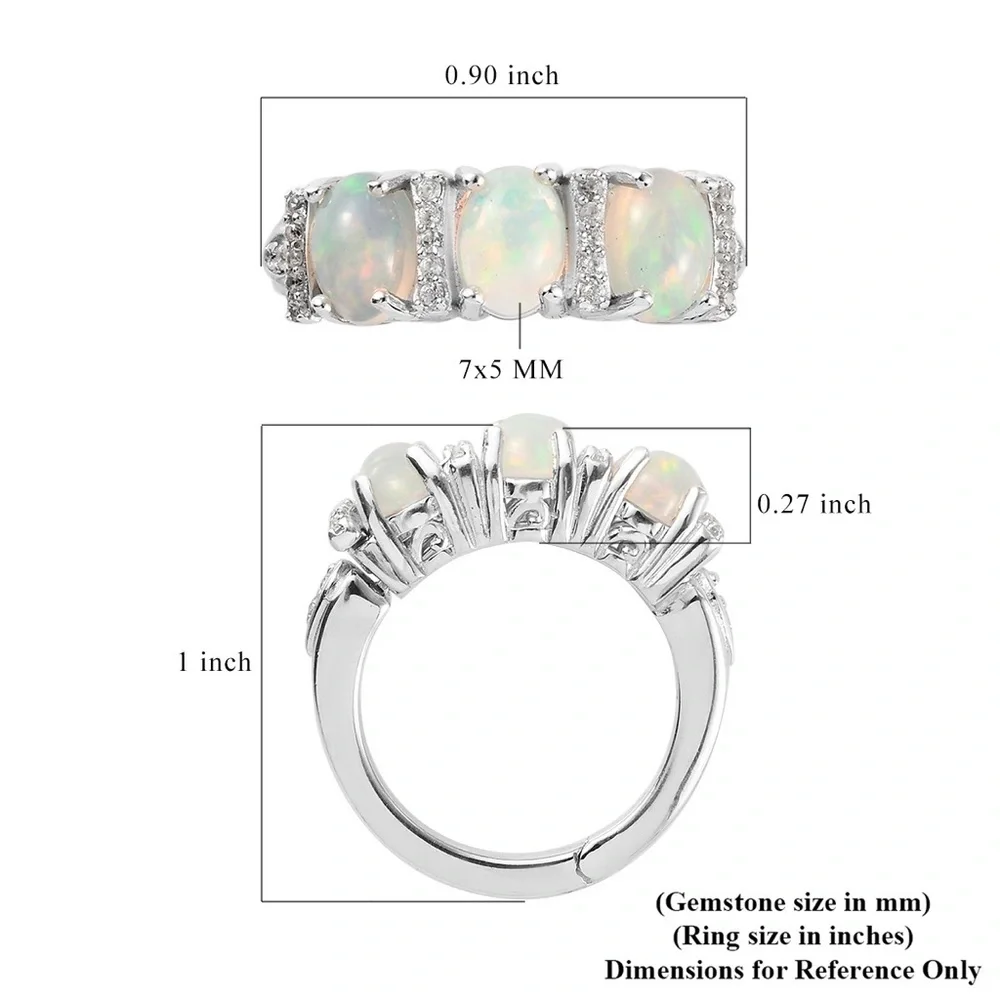 Ethiopian Welo Opal and Zircon Three Stone Ring